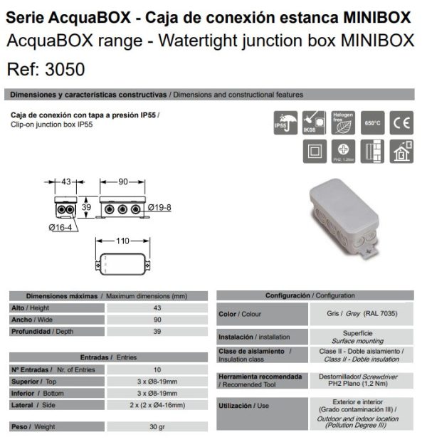 Famatel-AcquaBOX range-Watertight junction box MINIBOX-IP55-3050 - Image 7
