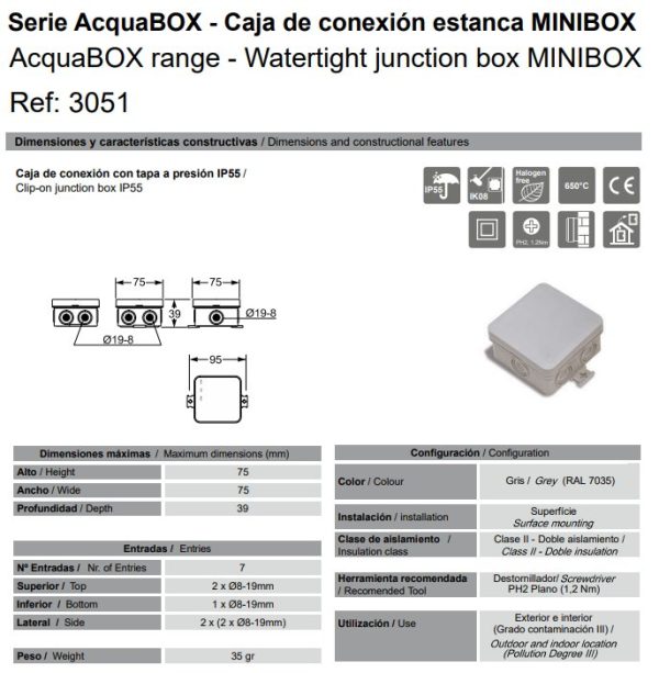 Famatel-AcquaBOX range-Watertight junction box MINIBOX-IP55-3051 - Image 6