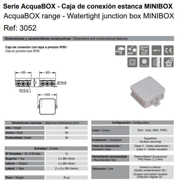 Famatel-AcquaBOX range-Watertight junction box MINIBOX-IP55-3052 - Image 7