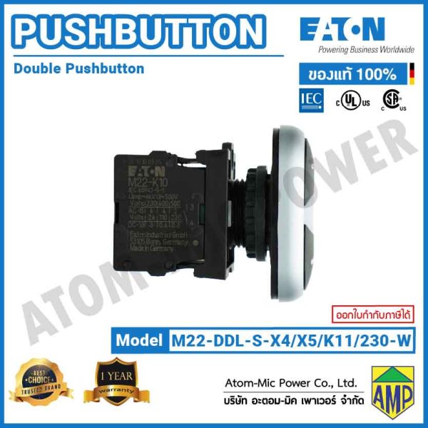 EATON - M22 Double Actuator Pushbutton, LED 230 V AC - M22-DDL-GR-X4/X5/K11/230-W - Image 4