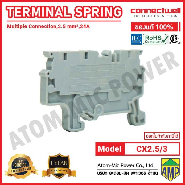 CONNECTWELL - Spring Clamp Multiple Connection Terminal Block with 3 connection points - CX2.5/3 - Image 3