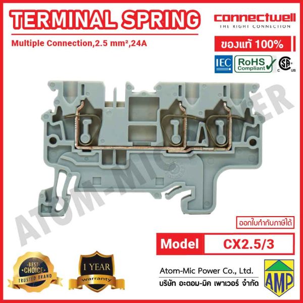 CONNECTWELL - Spring Clamp Multiple Connection Terminal Block with 3 connection points - CX2.5/3 - Image 5