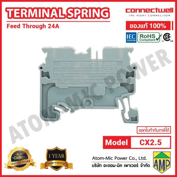Connectwell - Spring Clamp Feedthrough Terminal Block - CX2.5 (Grey) - Image 3