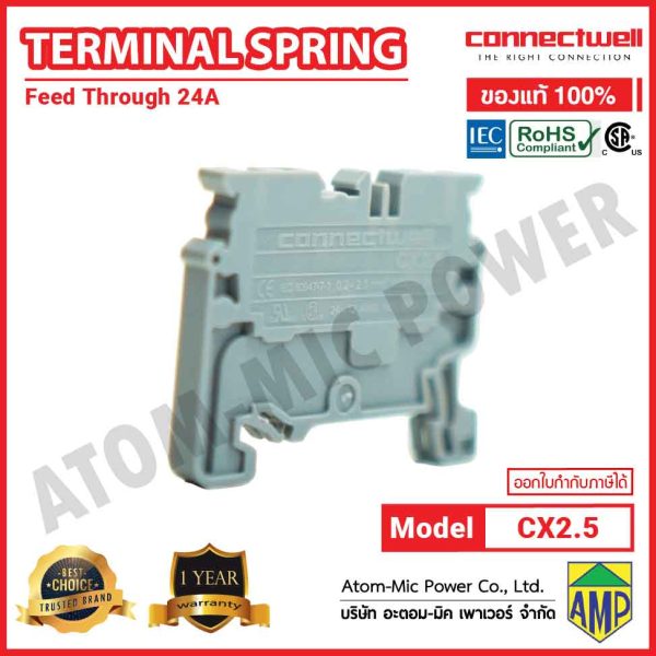 Connectwell - Spring Clamp Feedthrough Terminal Block - CX2.5 (Grey) - Image 2