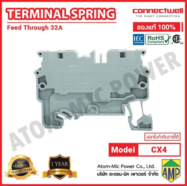 Connectwell - Spring Clamp Feedthrough Terminal Block - CX4 (Grey) - Image 3