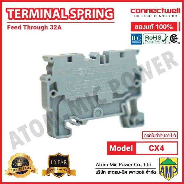 Connectwell - Spring Clamp Feedthrough Terminal Block - CX4 (Grey) - Image 2