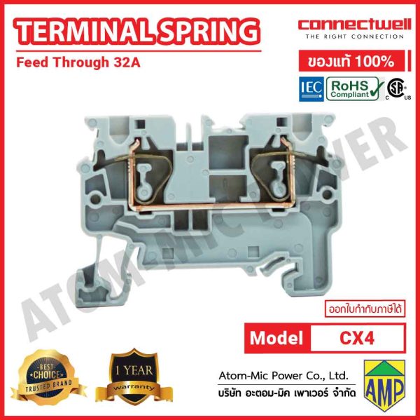 Connectwell - Spring Clamp Feedthrough Terminal Block - CX4 (Grey) - Image 4
