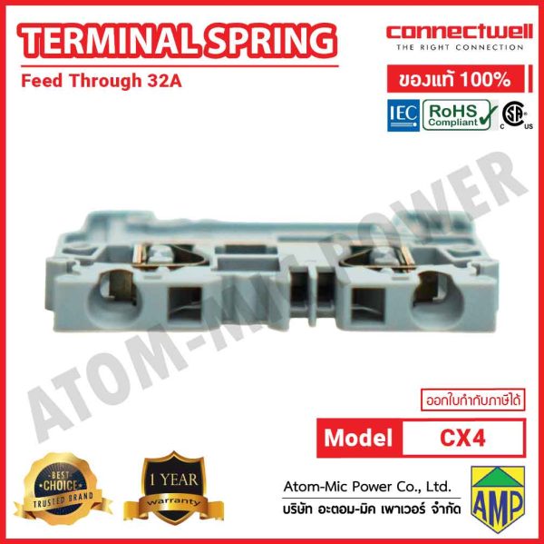Connectwell - Spring Clamp Feedthrough Terminal Block - CX4 (Grey) - Image 5
