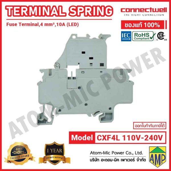 CONNECTWELL - Spring Clamp Fuse Terminal Block with 110-240V LED Indication - CXF4L(110-240V) - Image 2