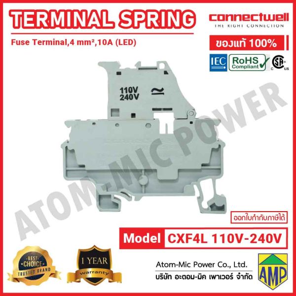 CONNECTWELL - Spring Clamp Fuse Terminal Block with 110-240V LED Indication - CXF4L(110-240V) - Image 3