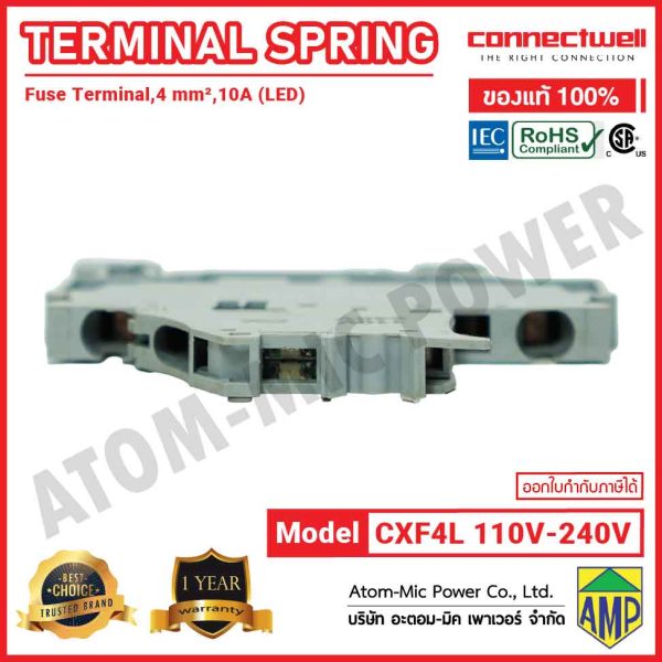 CONNECTWELL - Spring Clamp Fuse Terminal Block with 110-240V LED Indication - CXF4L(110-240V) - Image 5