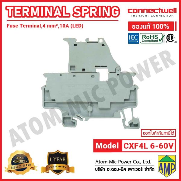 CONNECTWELL - Spring Clamp Fuse Terminal Block with 6-60V LED Indication - CXF4L(6-60V) - Image 2