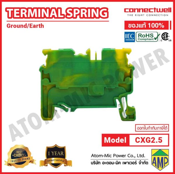Connectwell - Ground/Earth Spring Clamp Terminal Blocks - CXG2.5 - Image 3