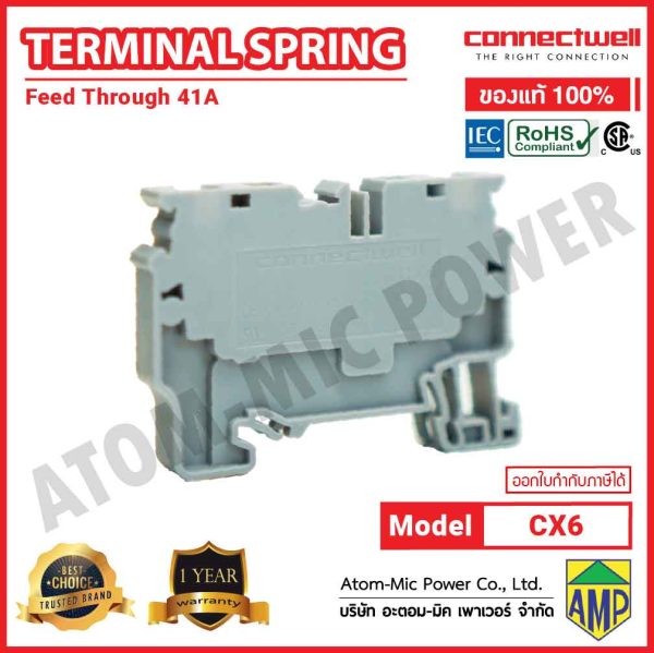 Connectwell - Spring Clamp Feedthrough Terminal Block - CX6 (Grey) - Image 2