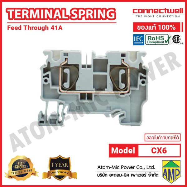 Connectwell - Spring Clamp Feedthrough Terminal Block - CX6 (Grey) - Image 4