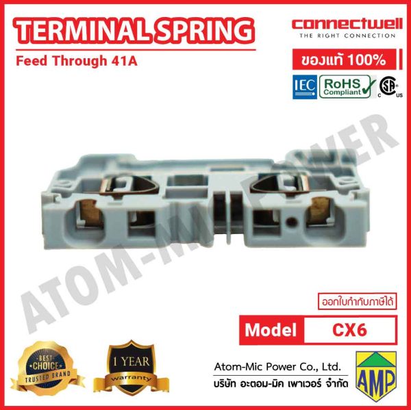 Connectwell - Spring Clamp Feedthrough Terminal Block - CX6 (Grey) - Image 5